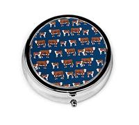 Pastillero Hereford Ganado Azul marino Pastillero para monedero Lindo pequeño viaje Organizador de pastillas de forma redonda