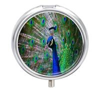 Pastillero Hermoso Animal Pavo Real 3 Rejillas Con Espejo Caja De Almacenamiento De Distribuidor De Metal Redonda Portátil A De Humedad Regalo Único