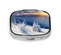 Pastillero hermoso invierno nieve montaña pastillero para bolsillo o monedero lindo pequeño pastillero contenedor viaje pastillero organizador