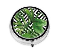 Pastillero, hojas verdes de palmera, planta tropical, pastillero redondo, organizador de medicina, pastillero de viaje, organizador de pastillas de viaje
