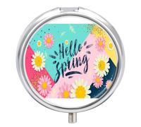 Pastillero Hola Primavera 3 Rejillas Con Espejo Caja De Almacenamiento De Distribuidor De Metal Redonda Portátil A De Humedad Regalo Único