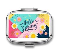 Pastillero Hola Primavera Caja De Almacenamiento A De Humedad Cuadrada Portátil Del Dispensador Del Metal De 2 Compartimentos Con El Regalo Único Del Espejo