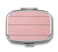 Pastillero horizontal con textura de grano de madera rosa, 2 compartimentos, portátil, organizador de píldoras de viaje para bolso de bolsillo