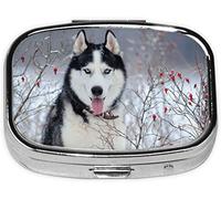 Pastillero, husky siberiano con estampado de nieve, pastillero cuadrado para bolsillo o monedero, pastillero pequeño, organizador de pastillas de viaje