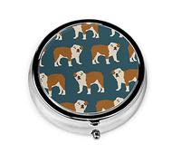 Pastillero inglés Bulldog perro mascota perros azul marino perro mascota caja de pastillas para monedero lindo pequeño organizador de pastillas redondo de viaje
