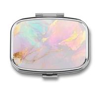 Pastillero iridiscente suave con textura opalescente pulida, 2 compartimentos, portátil, organizador de pastillas de viaje para bolso de bolsillo