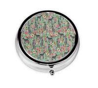 Pastillero, Irish Wolfhound Floral Dog Breed Mint Round Pill Case Organizador de medicinas Pastillero de viaje Organizador de pastillas de viaje