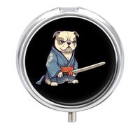 Pastillero japonés Bulldog Samurai de Judo con 3 compartimentos, pequeño y portátil, organizador de pastillas para bolso de bolsillo