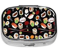 Pastillero, japonés Yummi Sushi Impreso, Pastillero cuadrado para bolsillo o monedero Pastillero pequeño Organizador de pastillas de viaje