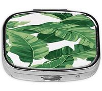 Pastillero, lindas hojas de palma verde impresas, pastillero cuadrado para bolsillo o monedero, pastillero pequeño, organizador de pastillas de viaje