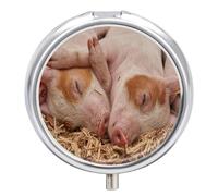 Pastillero Lindo Animal Cerdo 3 Rejillas Con Espejo Caja De Almacenamiento De Distribuidor De Metal Redonda Portátil A De Humedad Regalo Único