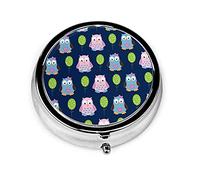 Pastillero Lindo Azul Rosa Búho Pastillero Para Monedero Lindo Pequeño Viaje Organizador De Pastillas De Forma Redonda