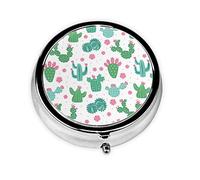 Pastillero Lindo Cactus Ilustración Sin Costuras Personalizado Viaje Pastilleros Pastillero Redondo Decorativo Metal Medicina Vitamina Organizador Caja
