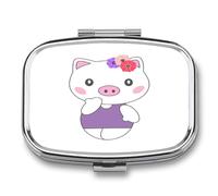 Pastillero Lindo Cerdo De Dibujos Animados Caja De Almacenamiento A De Humedad Cuadrada Portátil Del Dispensador Del Metal De 2 Compartimentos Con El Regalo Único Del Espejo