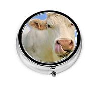 Pastillero Lindo Divertido Granja Charolais Vaca Pastillero Para Monedero Lindo Pequeño Viaje Organizador de Pastillas de Forma Redonda