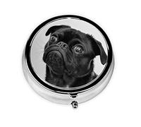 Pastillero lindo perro Pug negro personalizado viaje pastillero redondo pastillero decorativo Metal medicina vitamina caja organizadora