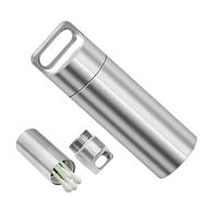 Pastillero - Llavero | Contenedor diario impermeable, pequeño soporte de aluminio para medicamentos con bolsillo para bolso de viaje, organizador portátil de aspirina, plateado
