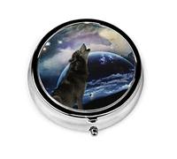 Pastillero Lobo Aullando A La Luna Pastillero Para Monedero Lindo Organizador De Pastillas Redondo De Viaje Pequeño