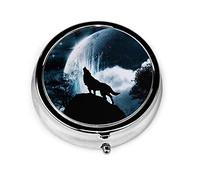 Pastillero Lobo Aullando A La Luna Pastillero Para Monedero Lindo Organizador De Pastillas Redondo De Viaje Pequeño