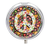 Pastillero Logotipo Contra La Guerra De Art Flower 3 Rejillas Con Espejo Caja De Almacenamiento De Distribuidor De Metal Redonda Portátil A De Humedad Regalo Único