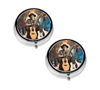 Pastillero mágico con impresión de música de guitarra eléctrica, 3 compartimentos, portátil, para bolsillo o bolso, organizador de píldoras, organizador de vitaminas de metal, regalo único