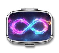 Pastillero mágico con símbolo de infinito brillante con 2 compartimentos, portátil, organizador de pastillas de viaje para bolso de bolsillo