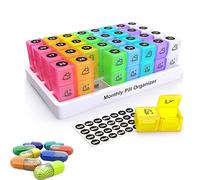 Pastillero Mensual, Organizador Pastillas 31 Días, Pastillero semanal 2 tomas, 32 Divisores con Botón Fácil de Presionar (multicolor, twice a day)