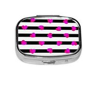 Pastillero Meta con 2 compartimentos, diseño de corazón rosa en línea negra, organizador portátil