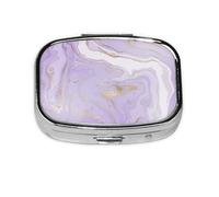 Pastillero Meta con 2 compartimentos, diseño de mármol morado lavanda, con línea dorada, organizador portátil