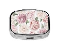 Pastillero Meta con 2 compartimentos, diseño de rosas rosas, organizador portátil