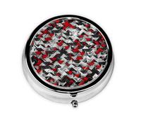 Pastillero Meta con 3 compartimentos, diseño geométrico en negro y rojo, organizador portátil