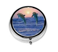 Pastillero Meta con 3 compartimentos, organizador portátil, diseño de delfín mular al amanecer