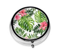 Pastillero Meta con hojas de hibisco rosa, estuche para medicamentos con 3 compartimentos, organizador portátil