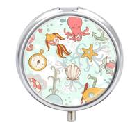 Pastillero Metálico Caballito De Mar, Estrella De Mar Pulpo Pastillero 3 Rejillas Con Espejo Distribuidor Redondo Portátil A De Humedad Caja De Almacenamiento Regalo Único