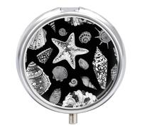 Pastillero Metálico Concha De Estrella De Mar Pastillero 3 Rejillas Con Espejo Distribuidor Redondo Portátil A De Humedad Caja De Almacenamiento Regalo Único