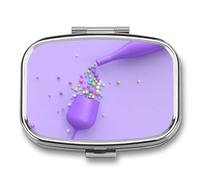 Pastillero Metálico Copa De Vino Morada Con Arcoíris De Azúcar Pastillero Con 2 Compartimentos Con Espejo, Dispensador Cuadrado Portátil A De Humedad, Caja De Almacenamiento