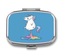 Pastillero Metálico Funny Cute Unicorn Pastillero Con 2 Compartimentos Con Espejo, Dispensador Cuadrado Portátil A De Humedad, Caja De Almacenamiento