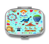 Pastillero Metálico Globo Aerostático Del Caballo De Troya Pastillero Con 2 Compartimentos Con Espejo, Dispensador Cuadrado Portátil A De Humedad, Caja De Almacenamiento