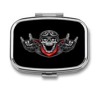 Pastillero Metálico Happy Skull Pastillero Con 2 Compartimentos Con Espejo, Dispensador Cuadrado Portátil A De Humedad, Caja De Almacenamiento