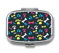 Pastillero Metálico Huesos Y Huellas De Patas De Perro Pastillero Con 2 Compartimentos Con Espejo, Dispensador Cuadrado Portátil A De Humedad, Caja De Almacenamiento