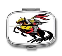 Pastillero Metálico Knight On Horseback Pastillero Con 2 Compartimentos Con Espejo, Dispensador Cuadrado Portátil A De Humedad, Caja De Almacenamiento