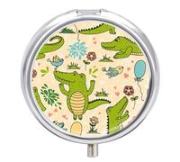 Pastillero Metálico Lindo Cocodrilo, Flor Y Pájaro Pastillero 3 Rejillas Con Espejo Distribuidor Redondo Portátil A De Humedad Caja De Almacenamiento Regalo Único
