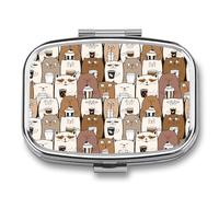 Pastillero Metálico Lindo Gatito Bebiendo Bebidas Pastillero Con 2 Compartimentos Con Espejo, Dispensador Cuadrado Portátil A De Humedad, Caja De Almacenamiento