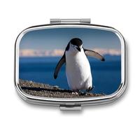 Pastillero Metálico Lindo Pingüino Pastillero Con 2 Compartimentos Con Espejo, Dispensador Cuadrado Portátil A De Humedad, Caja De Almacenamiento