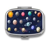 Pastillero Metálico Mundo Cósmico Pastillero Con 2 Compartimentos Con Espejo, Dispensador Cuadrado Portátil A De Humedad, Caja De Almacenamiento