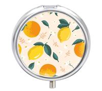 Pastillero Metálico Naranja Limón Pastillero 3 Rejillas Con Espejo Distribuidor Redondo Portátil A De Humedad Caja De Almacenamiento Regalo Único