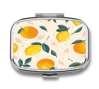 Pastillero Metálico Naranja Limón Pastillero Con 2 Compartimentos Con Espejo, Dispensador Cuadrado Portátil A De Humedad, Caja De Almacenamiento