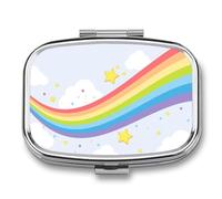 Pastillero Metálico Nube De Estrellas Del Arco Iris Pastillero Con 2 Compartimentos Con Espejo, Dispensador Cuadrado Portátil A De Humedad, Caja De Almacenamiento