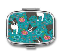 Pastillero Metálico Perro De Boston Y Flor De Mariposa Pastillero Con 2 Compartimentos Con Espejo, Dispensador Cuadrado Portátil A De Humedad, Caja De Almacenamiento