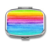 Pastillero Metálico Rainbow With Color Stripes Pastillero Con 2 Compartimentos Con Espejo, Dispensador Cuadrado Portátil A De Humedad, Caja De Almacenamiento